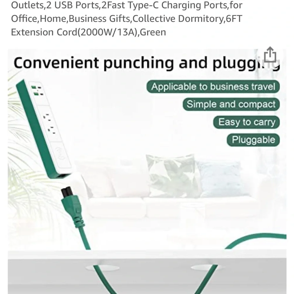 Sharoher Power Strip with 10W Fast Wireless Charging,2 Outlets,2 USB Ports